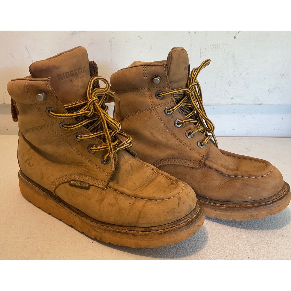 Ridgecut Toughwear Tan Leather Waterproof Moc Toe Work Boots YWF2204 Mens 7.5